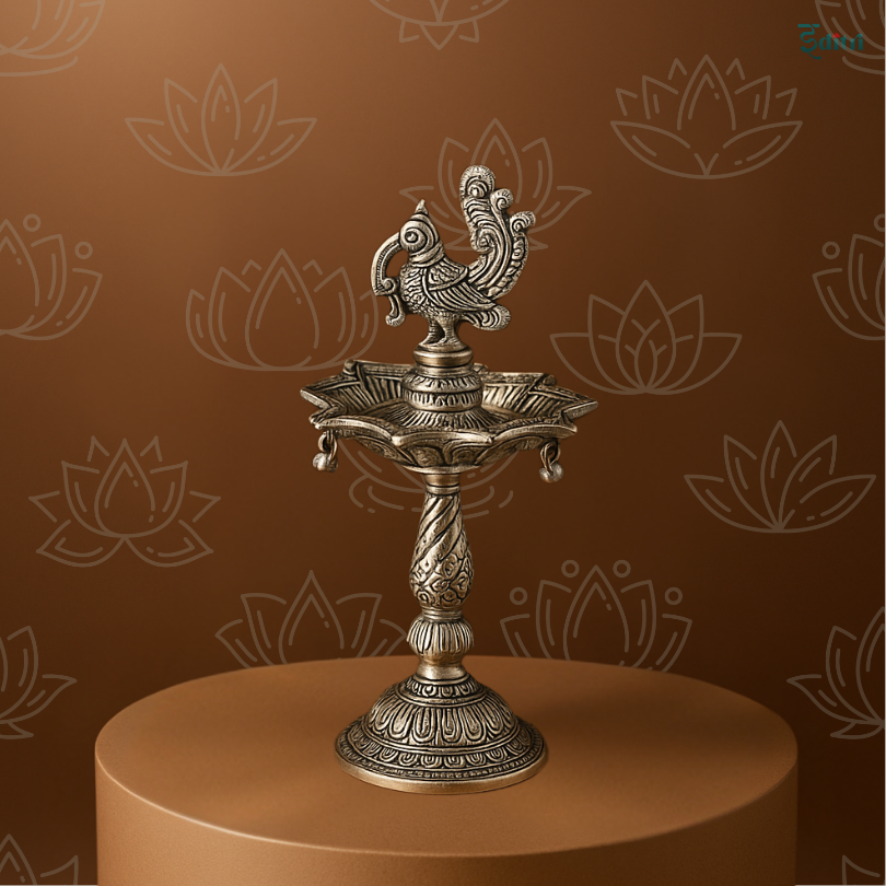 German Silver Mor Diya Stand