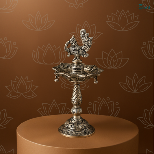 German Silver Mor Diya Stand