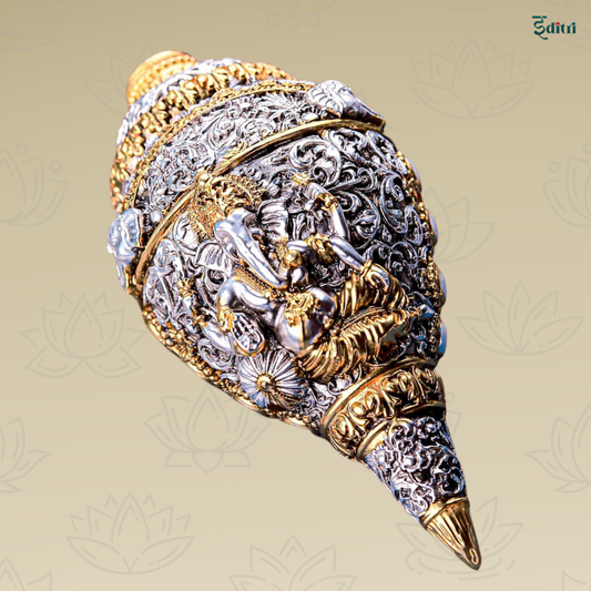 German Silver ShreeGan Shankh (Conch Shell)